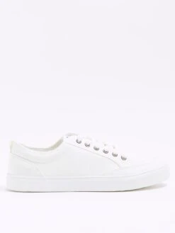 River Island Lace Up Canvas Plimsoll - White