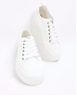River Island Lace Up Canvas Plimsoll - White -Barbou Clothing Shop VDRY7 SQ4 0000000013 WHITE SLf