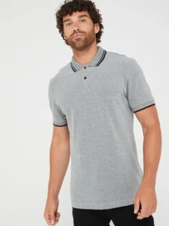 Everyday Two Tone Pique Tipped Polo - Grey