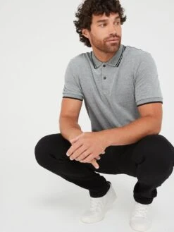 Everyday Two Tone Pique Tipped Polo - Grey -Barbou Clothing Shop VEGOS SQ4 0000000058 KHAKI MDd