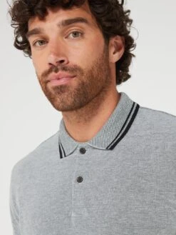 Everyday Two Tone Pique Tipped Polo - Grey -Barbou Clothing Shop VEGOS SQ5 0000000058 KHAKI MDd1
