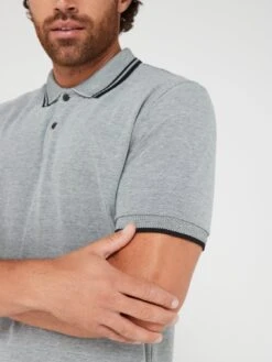 Everyday Two Tone Pique Tipped Polo - Grey -Barbou Clothing Shop VEGOS SQ6 0000000058 KHAKI MDd2
