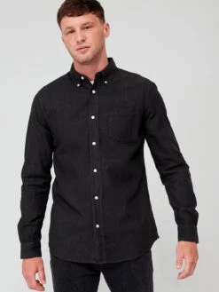 Very Man Long Sleeve Denim Shirt - Black  -Barbou Clothing Shop VEIDN SQ5 0000000004 BLACK MDd1