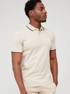 BOSS Paul Curved Logo Slim Fit Polo Shirt - Beige