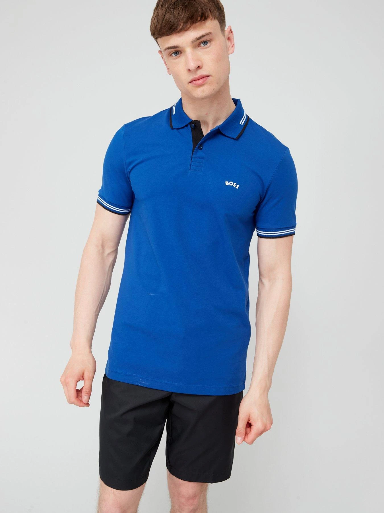 BOSS Paul Curved Logo Slim Fit Polo Shirt - Bright Blue 1 BOSS Paul Curved Logo Slim Fit Polo Shirt - Bright Blue