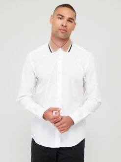 BOSS Liam 233 Regular Fit Longsleeve Shirt With Jersey Collar - White