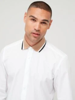 BOSS Liam 233 Regular Fit Longsleeve Shirt With Jersey Collar - White -Barbou Clothing Shop VFE0B SQ4 0000000013 WHITE MDd