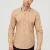BOSS Liam 233 Regular Fit Longsleeve Shirt With Jersey Collar - Beige
