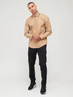 BOSS Liam 233 Regular Fit Longsleeve Shirt With Jersey Collar - Beige -Barbou Clothing Shop VFE0C SQ3 0000000108 BEIGE MDo