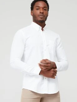 BOSS Roan Slim Fit Button Down Collar Shirt - White