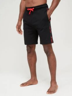 HUGO Sporty Tape Logo Lounge Shorts - Black