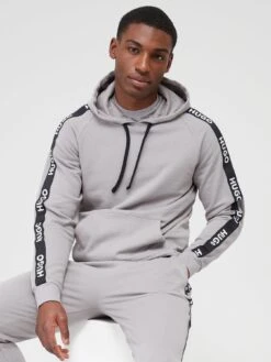 HUGO Sporty Tape Logo Lounge Hoodie - Grey -Barbou Clothing Shop VFRH5 SQ4 0000000005 GREY MDd