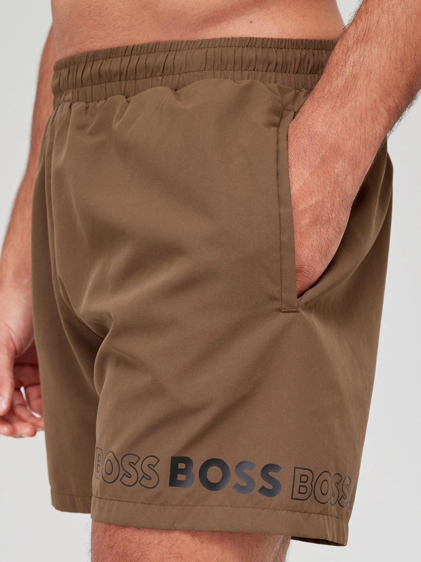 BOSS Dolphin Swim Shorts - Khaki 4 BOSS Dolphin Swim Shorts - Khaki - Image 4