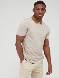 BOSS PeOxford Regular Fit Polo Shirt - Beige 