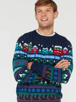 Very Man Men's Family Novelty Fair Isle Christmas Jumper - Red -Barbou Clothing Shop VG88D SQ6 0000000048 NAVY MDd1