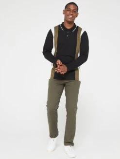 Everyday Long Sleeve Vertical Panel Polo - Khaki/Black -Barbou Clothing Shop VGPPI SQ3 0000000029 MULTI MDo