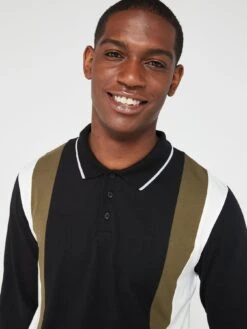 Everyday Long Sleeve Vertical Panel Polo - Khaki/Black -Barbou Clothing Shop VGPPI SQ5 0000000029 MULTI MDd1