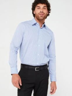 Very Man Formal Micro Check Shirt - Blue/White