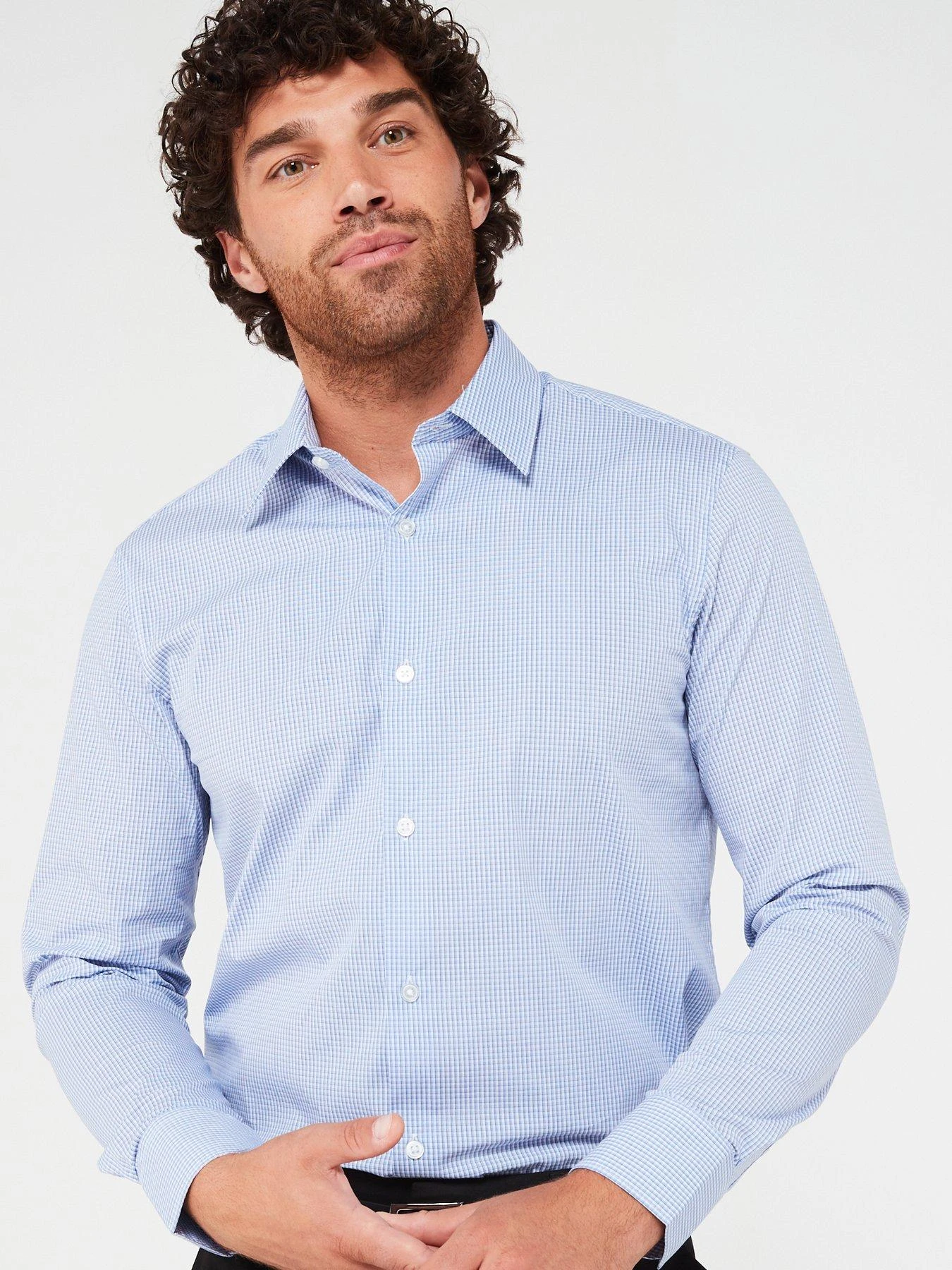 Very Man Formal Micro Check Shirt - Blue/White 4 Very Man Formal Micro Check Shirt - Blue/White - Image 4