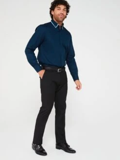 Very Man Formal Navy Textured Double Collar Shirt - Navy -Barbou Clothing Shop VGPPM SQ5 0000000005 GREY MDd1