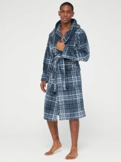 Very Man Check Dressing Gown - Navy
