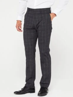 Very Man Regular Fit Textured Check Suit Trouser - Charcoal