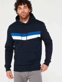 Very Man Chevron Cut And Sew Hoody - Navy/Blue