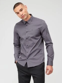 Calvin Klein Stretch Poplin Slim Shirt - Grey
