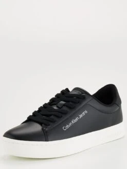 Calvin Klein Jeans Classic Cupsole Lace-Up Leather Trainer - Black/White -Barbou Clothing Shop VGY9C SQ3 0000000019 BLACK WHITE SLf