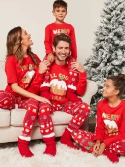 Very Man Mens Family Pudding Mini Me Christmas Pyjamas - Red