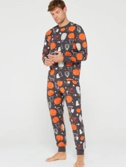 Very Man Men's Family Halloween Pumpkin Pyjama Set - Black  -Barbou Clothing Shop VGYP0 SQ4 0000000292 BLACK MULTI MDo