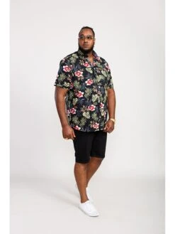 D555 Wilton Hawaiian Print Button Down Collar Shirt -Barbou Clothing Shop VHGIY SQ4 0000000004 BLACK MDd