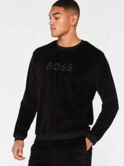 BOSS Bodywear Velour Lounge Sweatshirt - Black