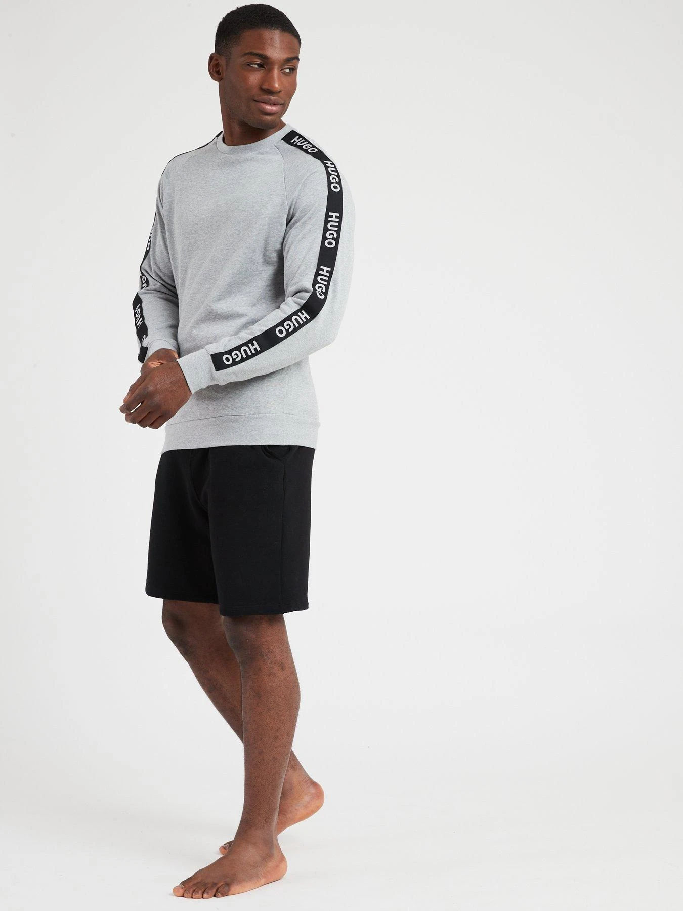 HUGO Sporty Tape Logo Lounge Sweatshirt - Medium Grey 3 HUGO Sporty Tape Logo Lounge Sweatshirt - Medium Grey - Image 3