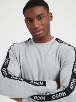 HUGO Sporty Tape Logo Lounge Sweatshirt - Medium Grey 7 HUGO Sporty Tape Logo Lounge Sweatshirt - Medium Grey -Barbou Clothing Shop VIS0P SQ4 0000000005 GREY MDd
