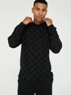 HUGO Bodywear Flock Aop Hoodie - Black