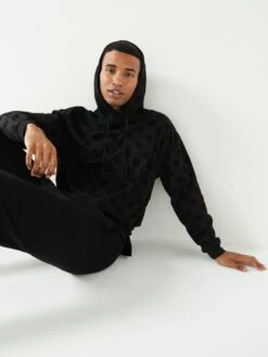 HUGO Bodywear Flock Aop Hoodie - Black -Barbou Clothing Shop VIS0T SQ5 0000000004 BLACK MDd1