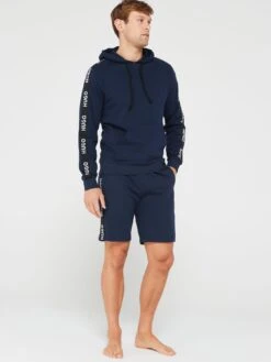 HUGO Sporty Tape Logo Lounge Hoodie - Dark Blue -Barbou Clothing Shop VIS80 SQ3 0000000354 DARK BLUE MDo