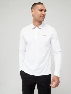 HUGO Donol222 Long Sleeve Polo Shirt - White 