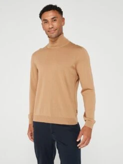 BOSS Musso-p Roll Neck Jumper - Dark Beige