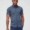 Armani Exchange All-Over Print Stretch Short Sleeve Shirt - Navy