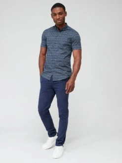Armani Exchange All-Over Print Stretch Short Sleeve Shirt - Navy -Barbou Clothing Shop VJEXC SQ3 0000000048 NAVY MDo