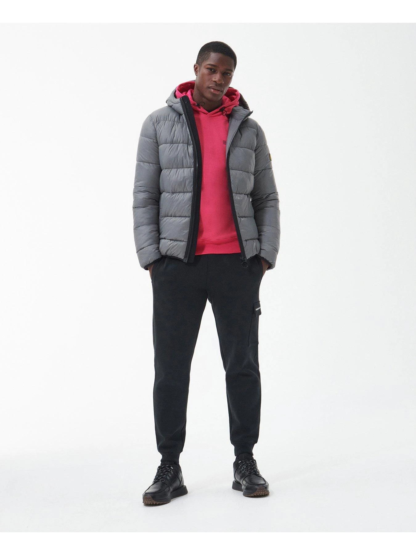 Barbour International Bobber Hooded Padded Jacket - Grey 3 Barbour International Bobber Hooded Padded Jacket - Grey - Image 3