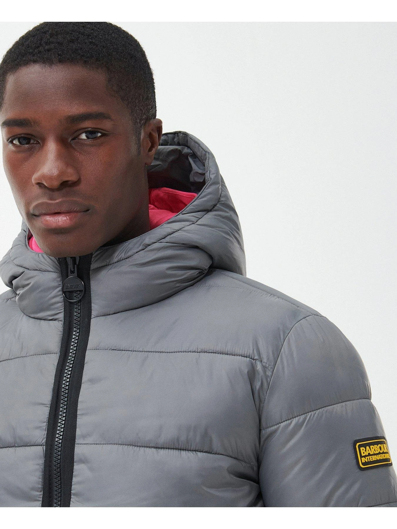 Barbour International Bobber Hooded Padded Jacket - Grey 4 Barbour International Bobber Hooded Padded Jacket - Grey - Image 4