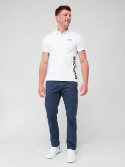 Barbour International Very Exclusive - Bold Logo Full Collar Polo Shirt - White -Barbou Clothing Shop VJKTD SQ3 0000000013 WHITE MDo