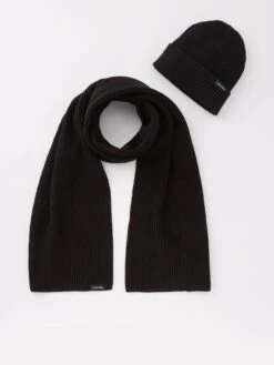 Calvin Klein Classic Scarf And Beanie Hat Gift Set - Black