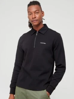 Calvin Klein Micro Logo Repreve Half Zip Sweat Top - Black 
