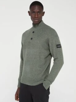 Calvin Klein Button Quarter Zip Jumper - Green