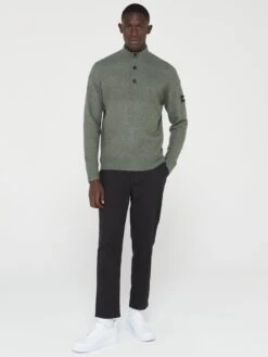 Calvin Klein Button Quarter Zip Jumper - Green -Barbou Clothing Shop VJNIB SQ3 0000000047 GREEN MDo