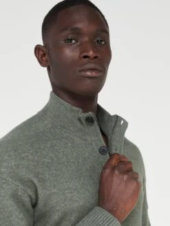 Calvin Klein Button Quarter Zip Jumper - Green -Barbou Clothing Shop VJNIB SQ4 0000000047 GREEN MDd